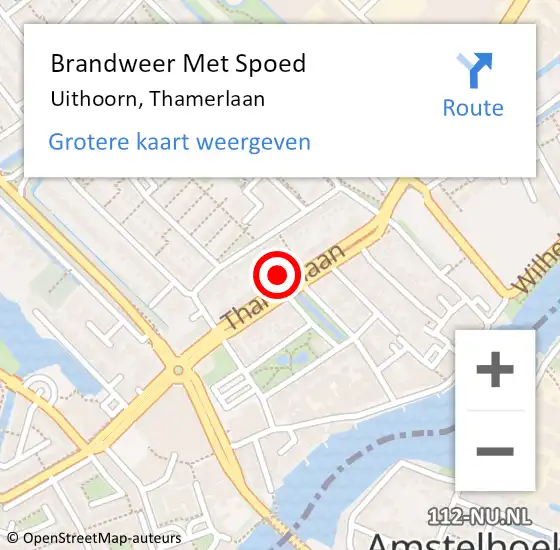 Locatie op kaart van de 112 melding: Brandweer Met Spoed Naar Uithoorn, Thamerlaan op 3 juli 2023 18:35