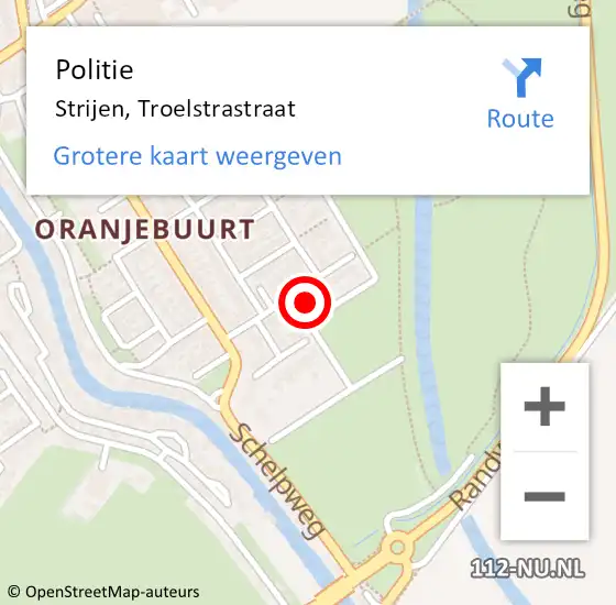 Locatie op kaart van de 112 melding: Politie Strijen, Troelstrastraat op 3 juli 2023 20:14