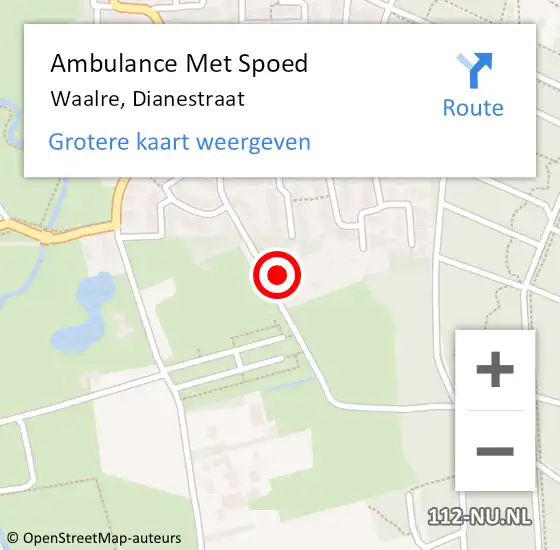 Locatie op kaart van de 112 melding: Ambulance Met Spoed Naar Waalre, Dianestraat op 31 augustus 2014 10:54