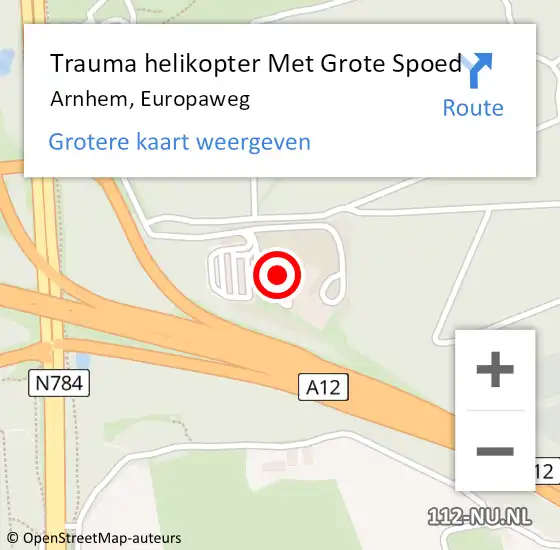 Locatie op kaart van de 112 melding: Trauma helikopter Met Grote Spoed Naar Arnhem, Europaweg op 3 juli 2023 21:46