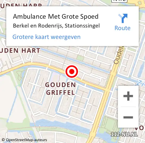 Locatie op kaart van de 112 melding: Ambulance Met Grote Spoed Naar Berkel en Rodenrijs, Stationssingel op 4 juli 2023 04:39