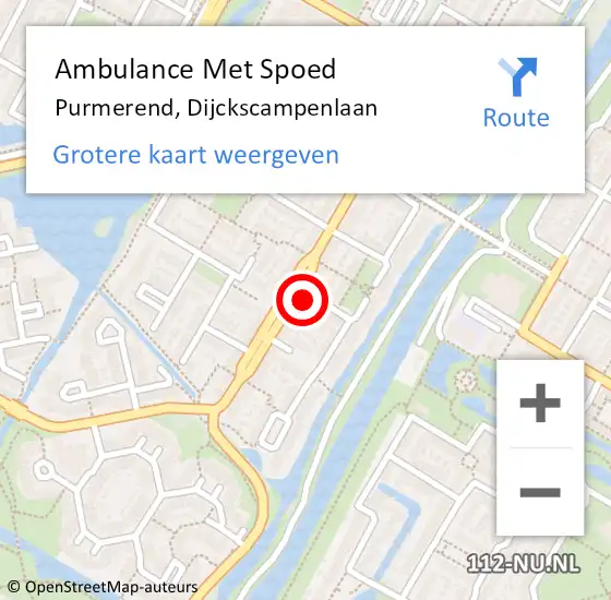 Locatie op kaart van de 112 melding: Ambulance Met Spoed Naar Purmerend, Dijckscampenlaan op 4 juli 2023 09:32