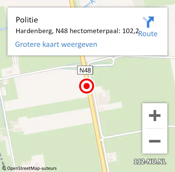 Locatie op kaart van de 112 melding: Politie Hardenberg, N48 hectometerpaal: 102,2 op 4 juli 2023 10:31
