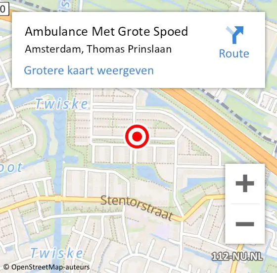 Locatie op kaart van de 112 melding: Ambulance Met Grote Spoed Naar Amsterdam, Thomas Prinslaan op 4 juli 2023 10:49