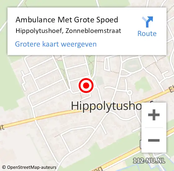 Locatie op kaart van de 112 melding: Ambulance Met Grote Spoed Naar Hippolytushoef, Zonnebloemstraat op 4 juli 2023 14:11
