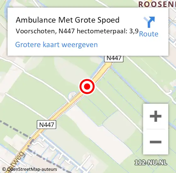 Locatie op kaart van de 112 melding: Ambulance Met Grote Spoed Naar Voorschoten, N447 hectometerpaal: 3,9 op 4 juli 2023 14:28