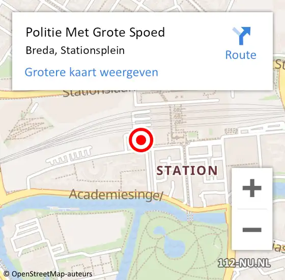 Locatie op kaart van de 112 melding: Politie Met Grote Spoed Naar Breda, Stationsplein op 4 juli 2023 14:52