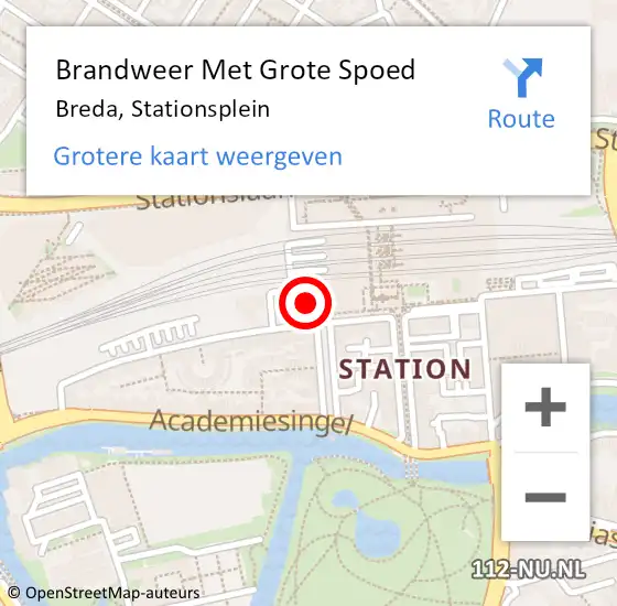 Locatie op kaart van de 112 melding: Brandweer Met Grote Spoed Naar Breda, Stationsplein op 4 juli 2023 14:52