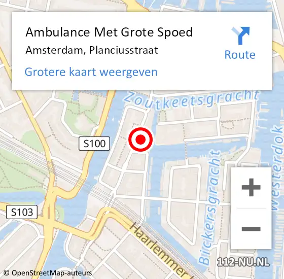 Locatie op kaart van de 112 melding: Ambulance Met Grote Spoed Naar Amsterdam, Planciusstraat op 4 juli 2023 16:47