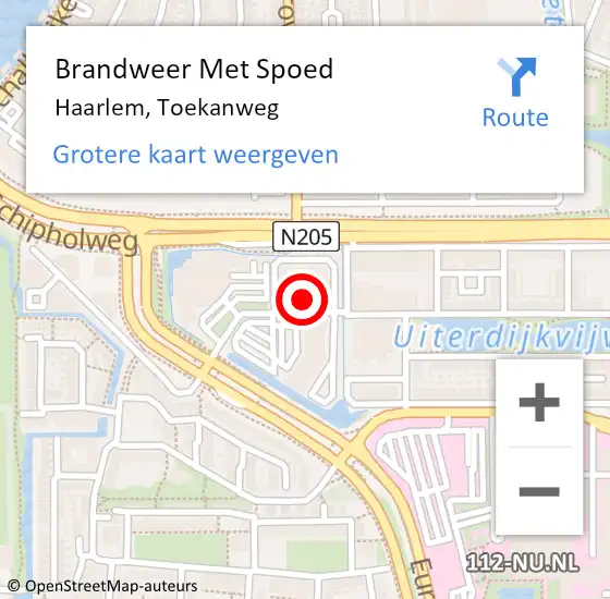 Locatie op kaart van de 112 melding: Brandweer Met Spoed Naar Haarlem, Toekanweg op 4 juli 2023 17:06