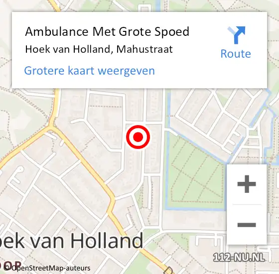 Locatie op kaart van de 112 melding: Ambulance Met Grote Spoed Naar Hoek van Holland, Mahustraat op 4 juli 2023 17:27
