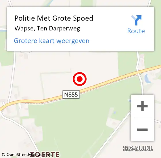 Locatie op kaart van de 112 melding: Politie Met Grote Spoed Naar Wapse, Ten Darperweg op 4 juli 2023 17:33