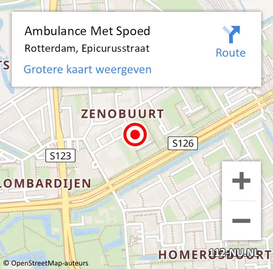 Locatie op kaart van de 112 melding: Ambulance Met Spoed Naar Rotterdam, Epicurusstraat op 4 juli 2023 18:10