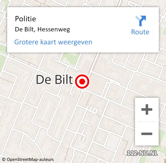 Locatie op kaart van de 112 melding: Politie De Bilt, Hessenweg op 4 juli 2023 18:24