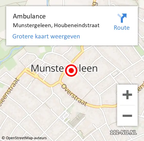 Locatie op kaart van de 112 melding: Ambulance Munstergeleen, Houbeneindstraat op 31 augustus 2014 13:02