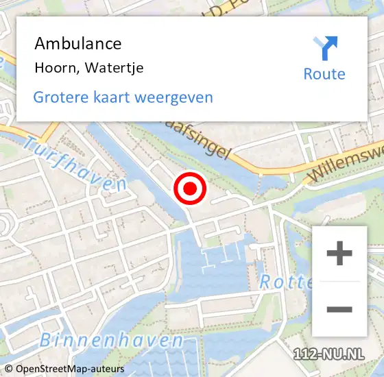 Locatie op kaart van de 112 melding: Ambulance Hoorn, Watertje op 4 juli 2023 19:09
