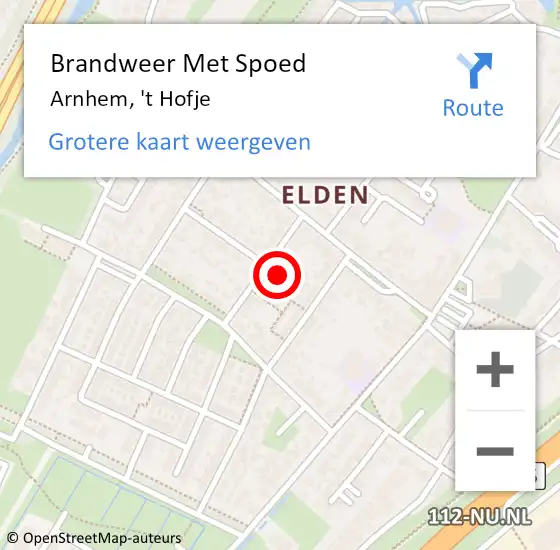 Locatie op kaart van de 112 melding: Brandweer Met Spoed Naar Arnhem, 't Hofje op 4 juli 2023 19:25