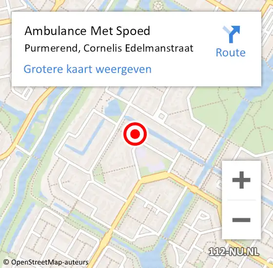 Locatie op kaart van de 112 melding: Ambulance Met Spoed Naar Purmerend, Cornelis Edelmanstraat op 4 juli 2023 19:51