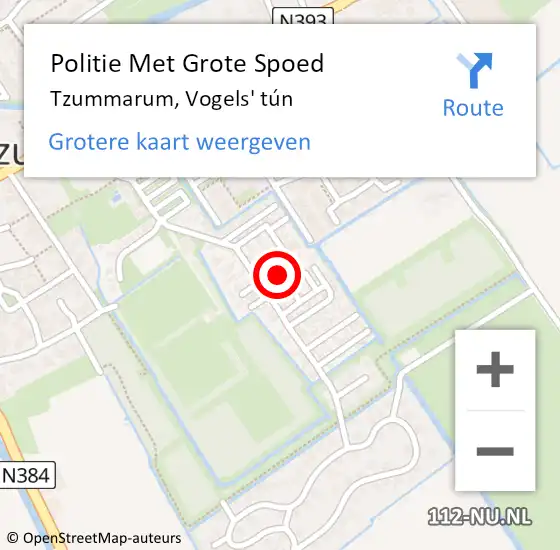 Locatie op kaart van de 112 melding: Politie Met Grote Spoed Naar Tzummarum, Vogels' tún op 4 juli 2023 22:56
