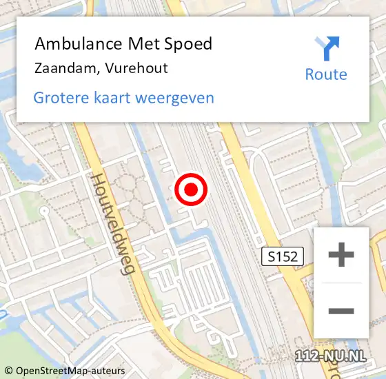 Locatie op kaart van de 112 melding: Ambulance Met Spoed Naar Zaandam, Vurehout op 5 juli 2023 00:21