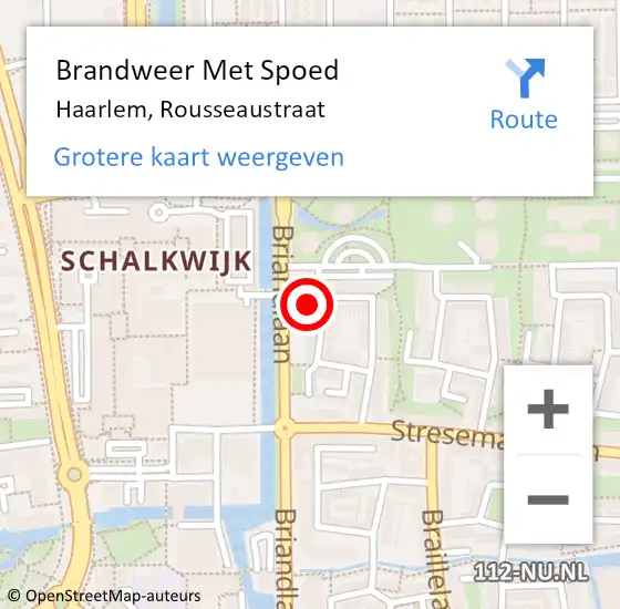 Locatie op kaart van de 112 melding: Brandweer Met Spoed Naar Haarlem, Rousseaustraat op 5 juli 2023 01:26