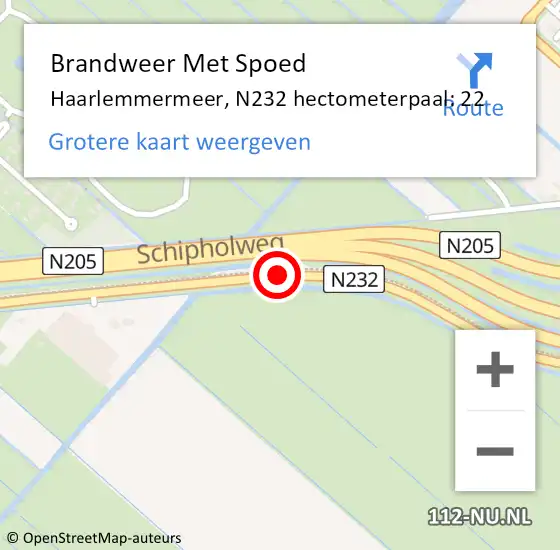 Locatie op kaart van de 112 melding: Brandweer Met Spoed Naar Haarlemmermeer, N232 hectometerpaal: 22 op 5 juli 2023 07:58
