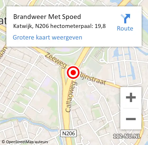 Locatie op kaart van de 112 melding: Brandweer Met Spoed Naar Katwijk, N206 hectometerpaal: 19,8 op 5 juli 2023 08:18
