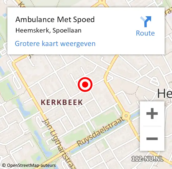 Locatie op kaart van de 112 melding: Ambulance Met Spoed Naar Heemskerk, Spoellaan op 5 juli 2023 08:54