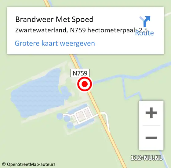 Locatie op kaart van de 112 melding: Brandweer Met Spoed Naar Zwartewaterland, N759 hectometerpaal: 2,5 op 5 juli 2023 10:02