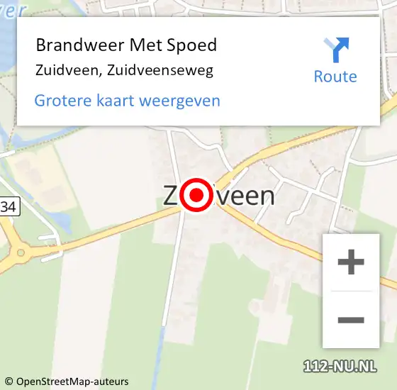 Locatie op kaart van de 112 melding: Brandweer Met Spoed Naar Zuidveen, Zuidveenseweg op 5 juli 2023 10:14