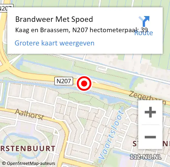 Locatie op kaart van de 112 melding: Brandweer Met Spoed Naar Kaag en Braassem, N207 hectometerpaal: 39 op 5 juli 2023 10:40