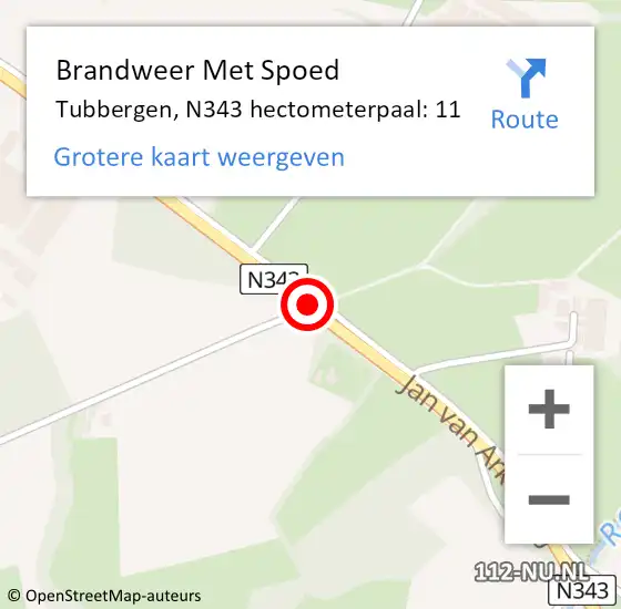 Locatie op kaart van de 112 melding: Brandweer Met Spoed Naar Tubbergen, N343 hectometerpaal: 11 op 5 juli 2023 11:11