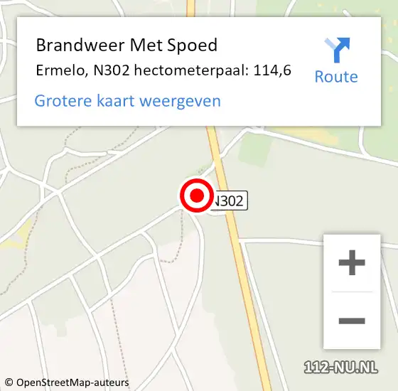 Locatie op kaart van de 112 melding: Brandweer Met Spoed Naar Ermelo, N302 hectometerpaal: 114,6 op 5 juli 2023 11:15