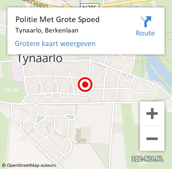 Locatie op kaart van de 112 melding: Politie Met Grote Spoed Naar Tynaarlo, Berkenlaan op 5 juli 2023 11:34