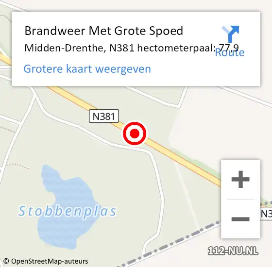 Locatie op kaart van de 112 melding: Brandweer Met Grote Spoed Naar Midden-Drenthe, N381 hectometerpaal: 77,9 op 5 juli 2023 13:27