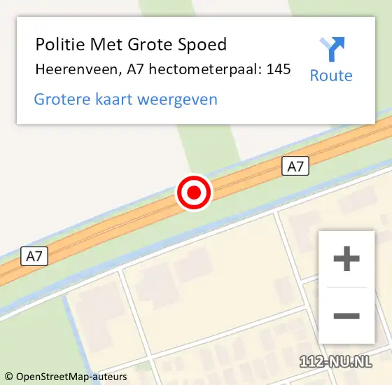 Locatie op kaart van de 112 melding: Politie Met Grote Spoed Naar Heerenveen, A7 hectometerpaal: 145 op 5 juli 2023 13:46