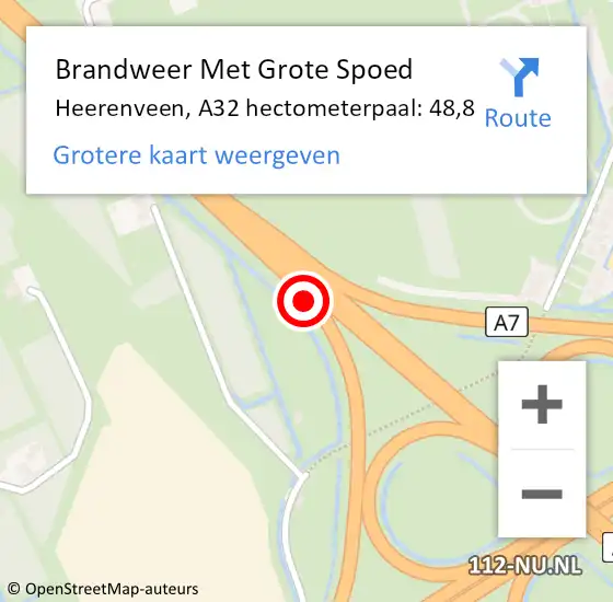 Locatie op kaart van de 112 melding: Brandweer Met Grote Spoed Naar Heerenveen, A32 hectometerpaal: 48,8 op 5 juli 2023 13:51