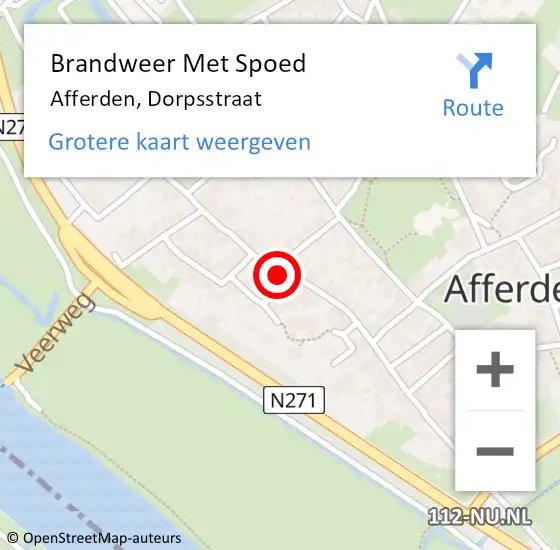 Locatie op kaart van de 112 melding: Brandweer Met Spoed Naar Afferden, Dorpsstraat op 5 juli 2023 14:26