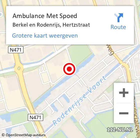 Locatie op kaart van de 112 melding: Ambulance Met Spoed Naar Berkel en Rodenrijs, Hertzstraat op 5 juli 2023 14:43