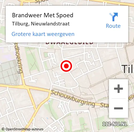 Locatie op kaart van de 112 melding: Brandweer Met Spoed Naar Tilburg, Nieuwlandstraat op 5 juli 2023 15:25