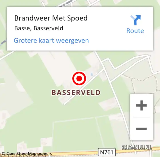 Locatie op kaart van de 112 melding: Brandweer Met Spoed Naar Basse, Basserveld op 5 juli 2023 16:06