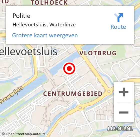 Locatie op kaart van de 112 melding: Politie Hellevoetsluis, Waterlinze op 5 juli 2023 17:02