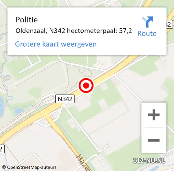 Locatie op kaart van de 112 melding: Politie Oldenzaal, N342 hectometerpaal: 57,2 op 5 juli 2023 17:15