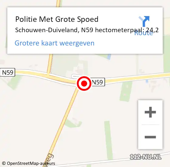Locatie op kaart van de 112 melding: Politie Met Grote Spoed Naar Schouwen-Duiveland, N59 hectometerpaal: 24,2 op 5 juli 2023 17:40
