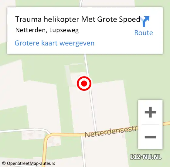 Locatie op kaart van de 112 melding: Trauma helikopter Met Grote Spoed Naar Netterden, Lupseweg op 5 juli 2023 19:10