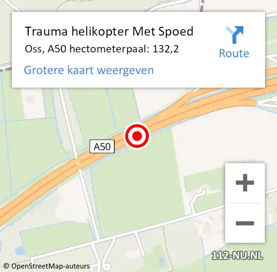 Locatie op kaart van de 112 melding: Trauma helikopter Met Spoed Naar Oss, A50 hectometerpaal: 132,2 op 5 juli 2023 19:38