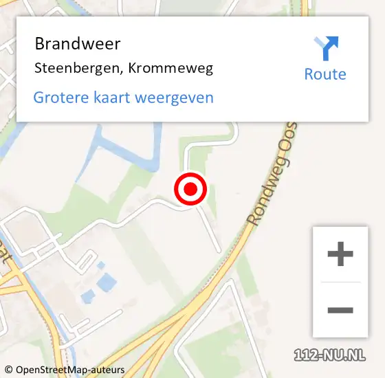 Locatie op kaart van de 112 melding: Brandweer Steenbergen, Krommeweg op 5 juli 2023 19:48