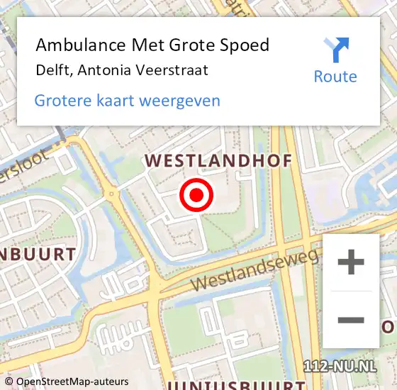Locatie op kaart van de 112 melding: Ambulance Met Grote Spoed Naar Delft, Antonia Veerstraat op 5 juli 2023 21:06