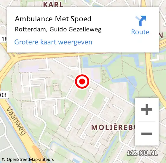 Locatie op kaart van de 112 melding: Ambulance Met Spoed Naar Rotterdam, Guido Gezelleweg op 5 juli 2023 22:20
