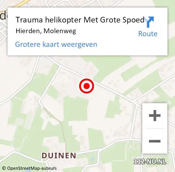Locatie op kaart van de 112 melding: Trauma helikopter Met Grote Spoed Naar Hierden, Molenweg op 5 juli 2023 23:46
